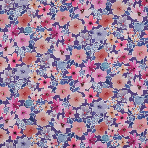 Poplin - Flowers - Paars
