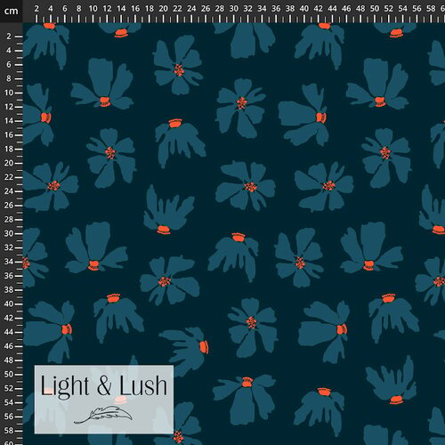 Viscose - Flowers - Petrol