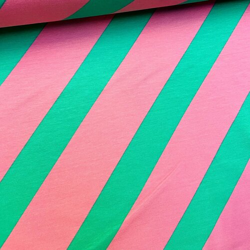 French Terry - Stripes - Groen-Roze