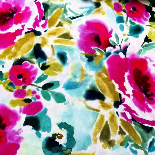 Viscose Linnen - Tuscany Flowers - Pink