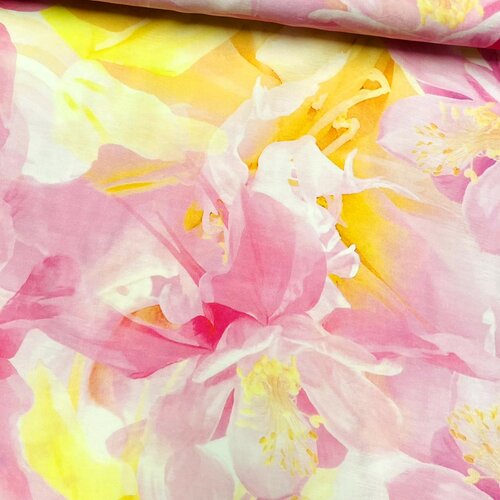 Viscose - Bloemen - Roze-Geel