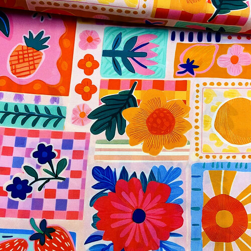 Viscose - Fruits & Flowers - Roze-Oranje