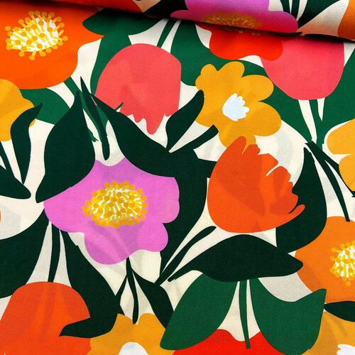 Viscose - Big Flowers - Ecru