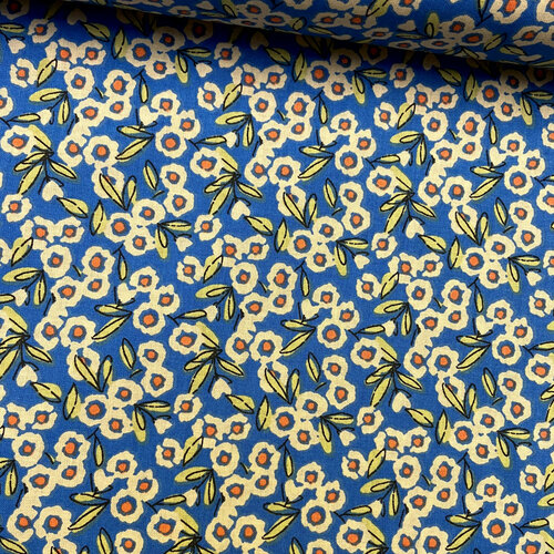 Katoen - Little Flowers - Blauw