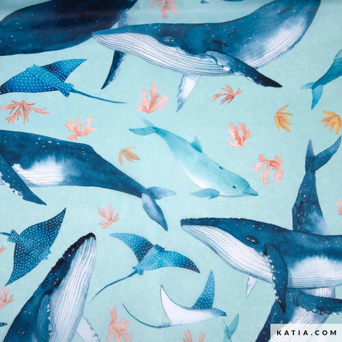 Polyester - Whales & Sea - Blauw