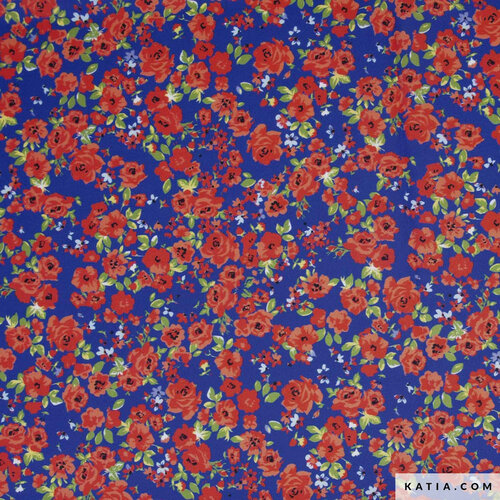 Poplin - Happy Flowers - Blauw