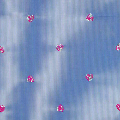 Katoen - Stripes Sequins Hearts - Blauw