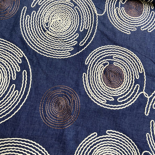 Katoen - Embroidery Circles - Dark Denim