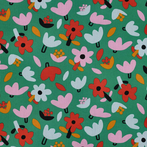 Poplin - Flowers - Groen